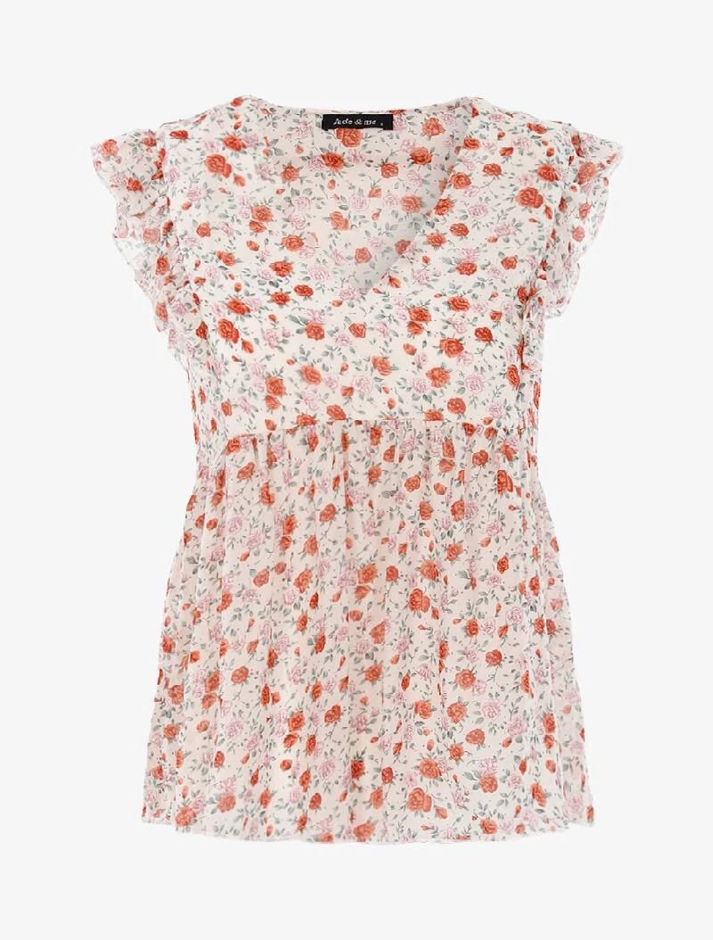 Blumiges transparentes Top - beige