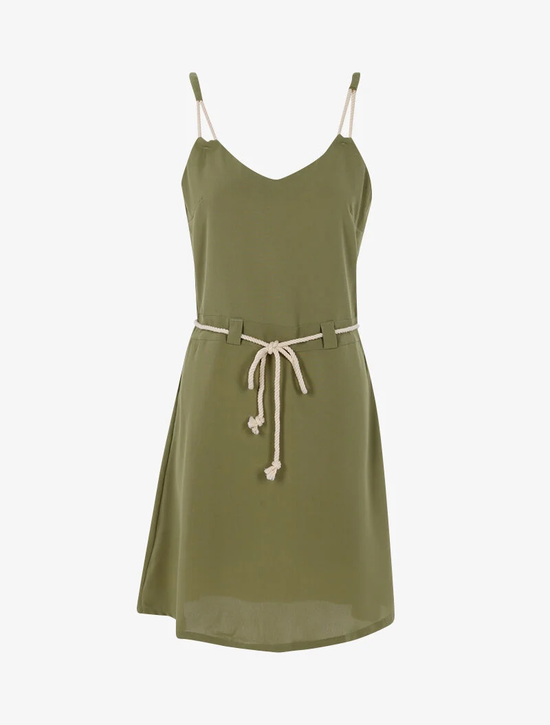 Kleid mit Trägern im Seil-Stil - Kaki