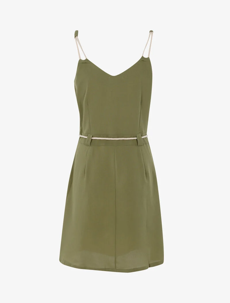 Kleid mit Trägern im Seil-Stil - Kaki