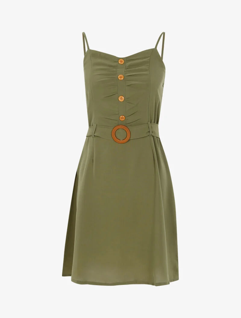 Kleid mit Knopfleiste und Rüschen - Kaki