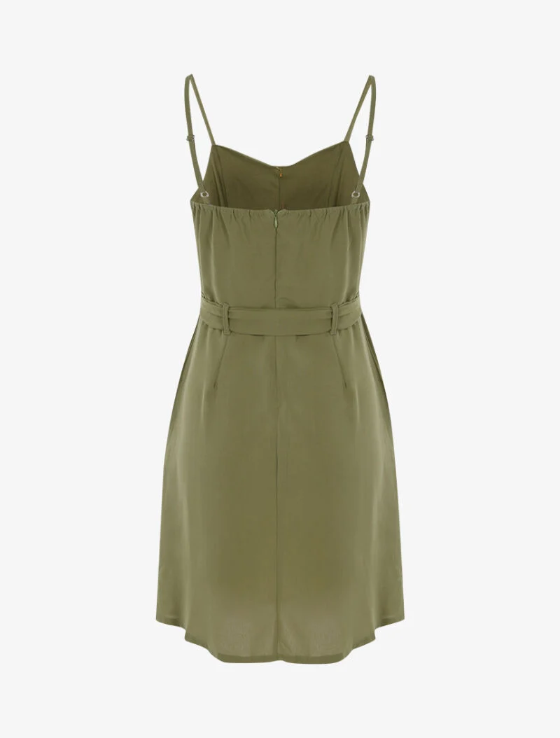Kleid mit Knopfleiste und Rüschen - Kaki