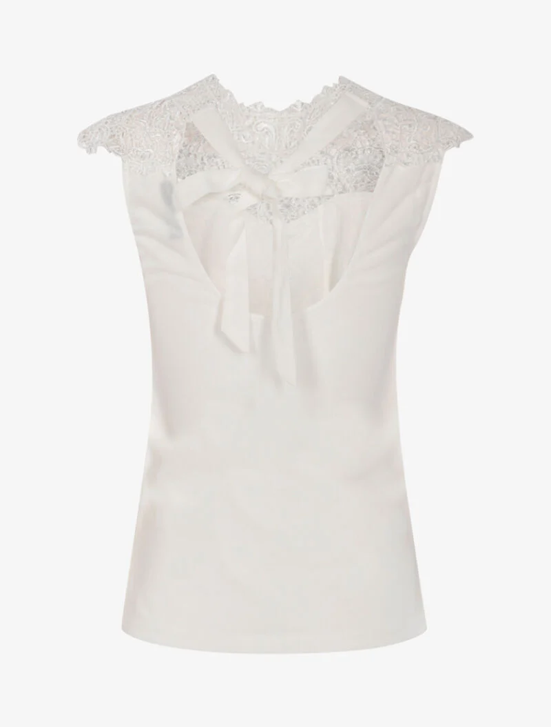 Oberteil mit Plastron aus Spitzenborte - Ecru - Ecru