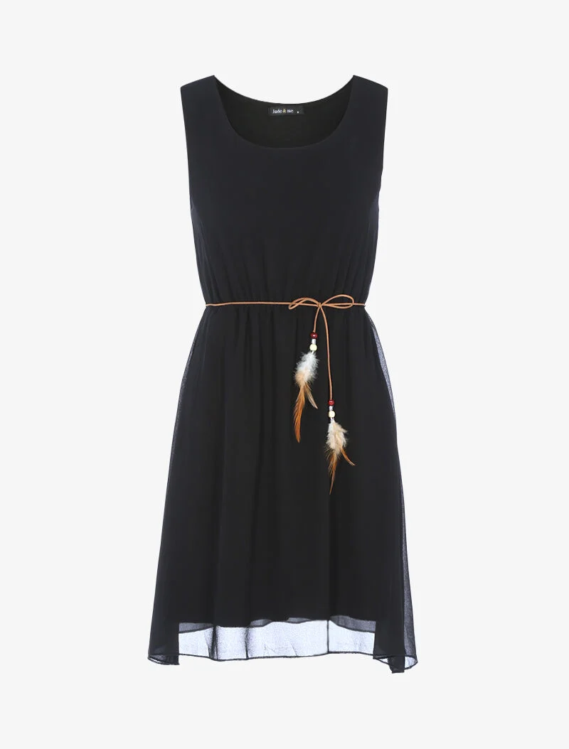 Fließendes Kleid mit Gürtel - schwarz