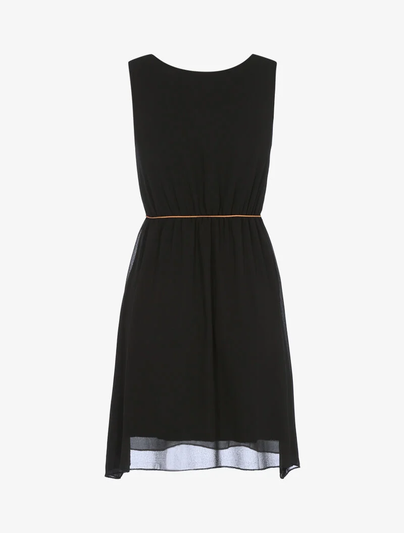 Fließendes Kleid mit Gürtel - schwarz