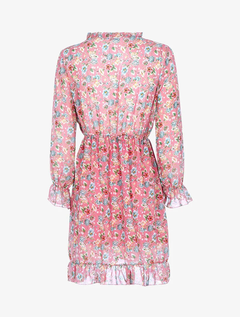 Wickelkleid mit Frühlingsmuster - Dunkelrosa