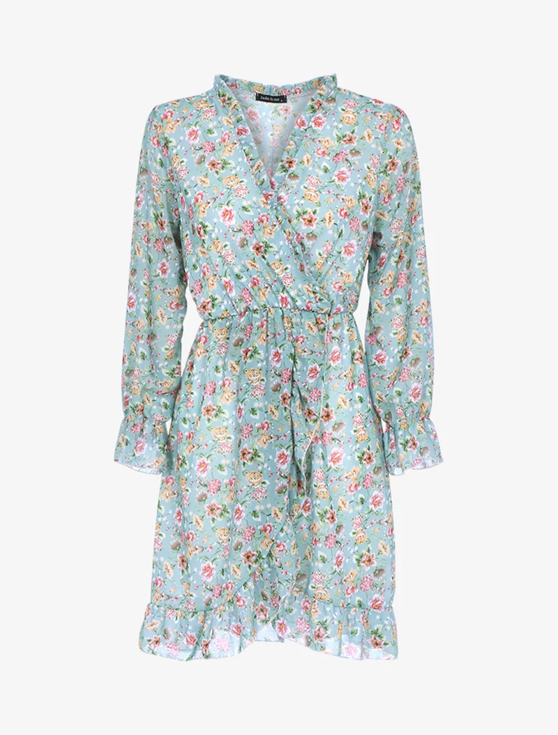 Wickelkleid mit Frühlingsmuster - Grün