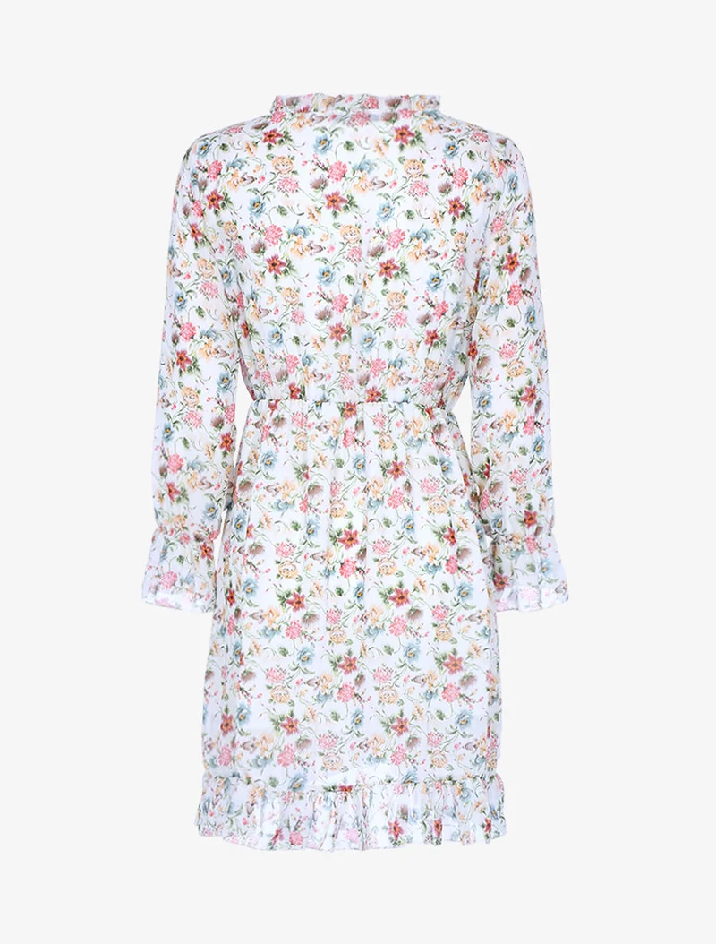 Wickelkleid mit Frühlingsmuster - Ecru