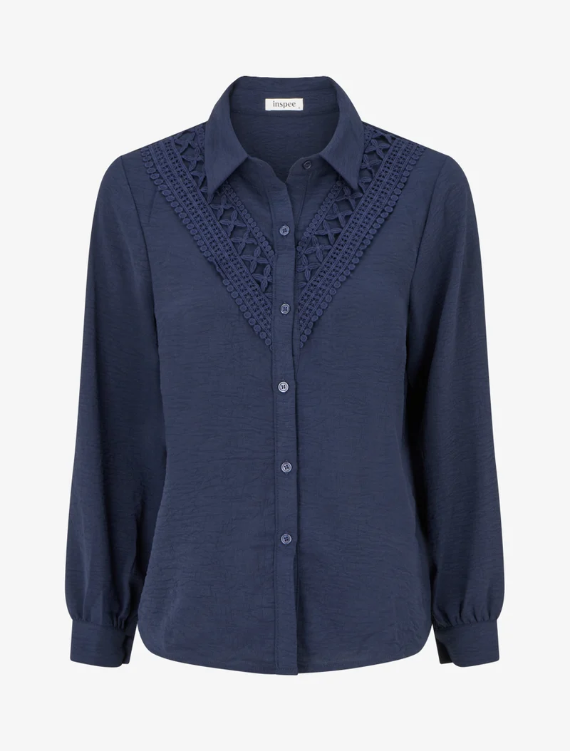 Einfarbige Bluse mit Stickereien - Marine