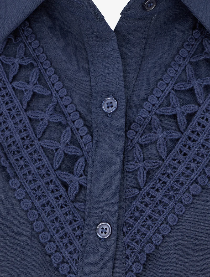 Einfarbige Bluse mit Stickereien - Marine