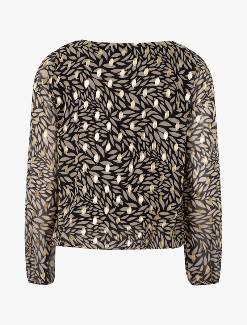 Bluse mit Blattmuster und Goldakzenten. - schwarz