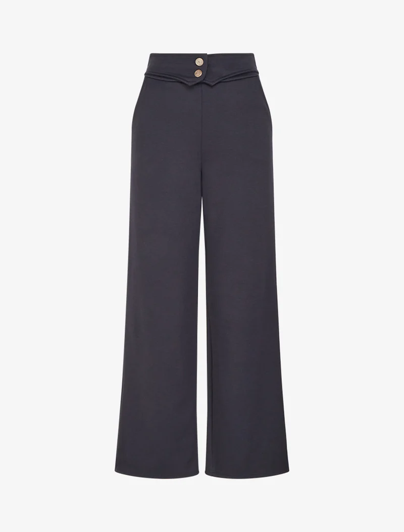 Hose mit geknöpfter Überlappung an der Taille - Mitternachtsblau