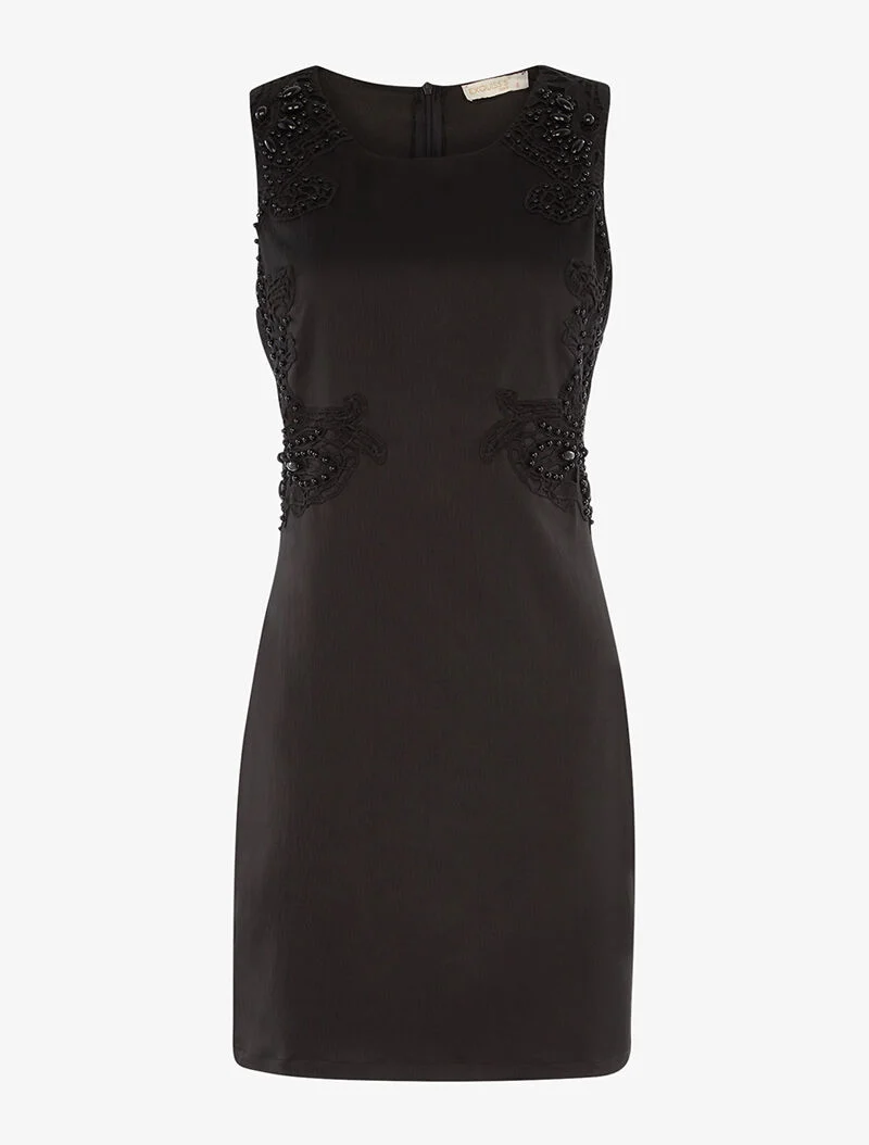 Cocktailkleid mit Häkel- und Perlendetais - schwarz
