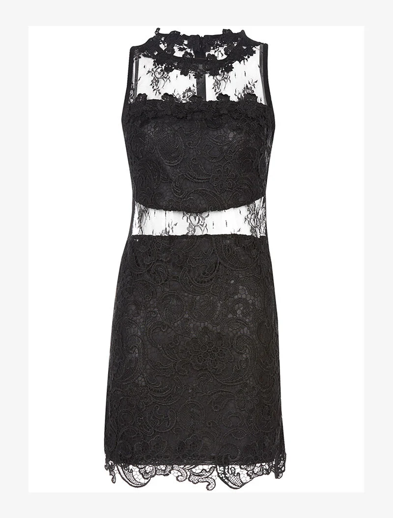 Spitzenkleid mit transparentem Bauchband - schwarz