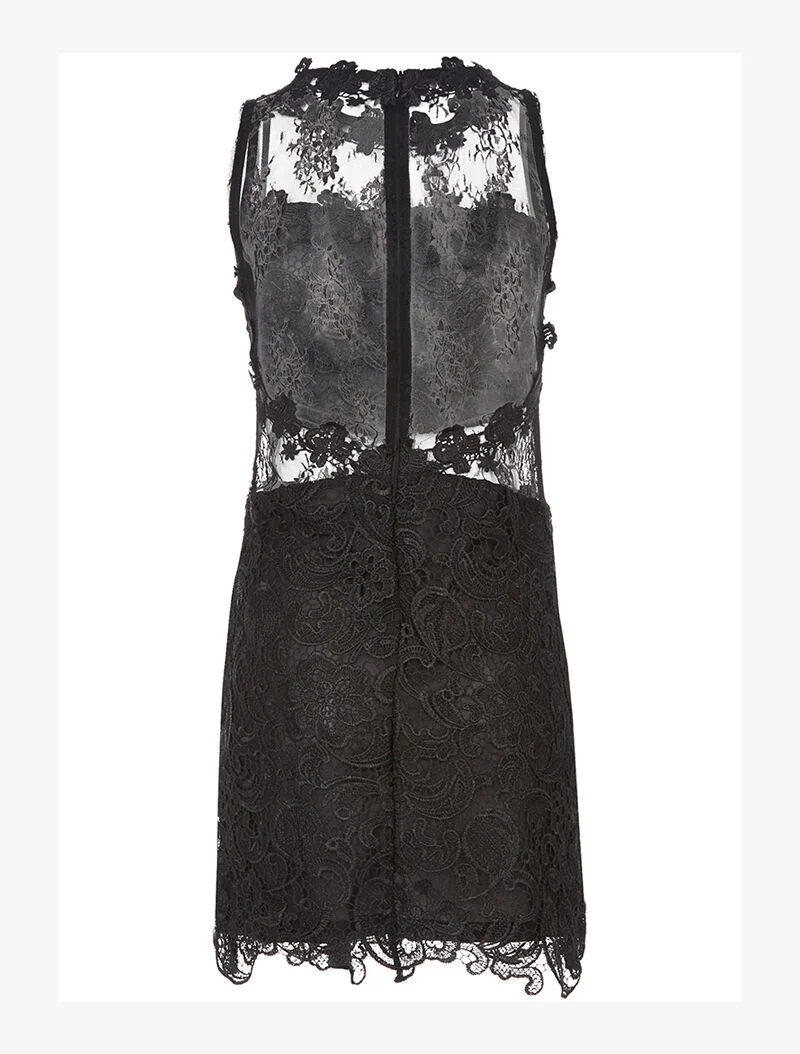 Spitzenkleid mit transparentem Bauchband - schwarz