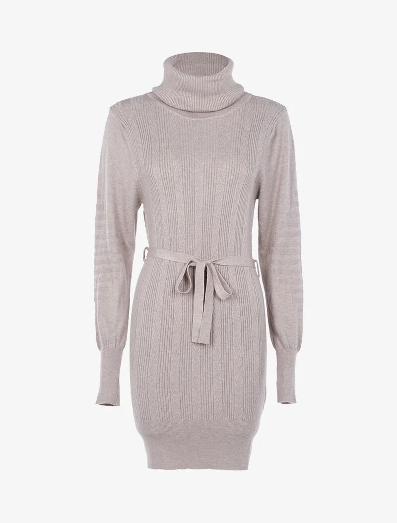 Strickkleid mit geflochtenen und gerippten Details - beige