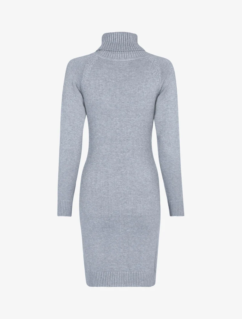 Rollkragen-Strickkleid mit Zopfmuster - Grau