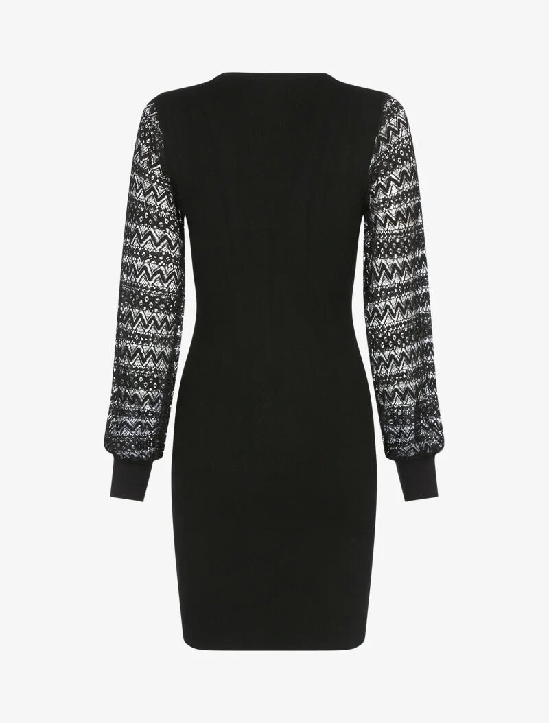 Pulloverkleid mit Spitzenärmeln - schwarz