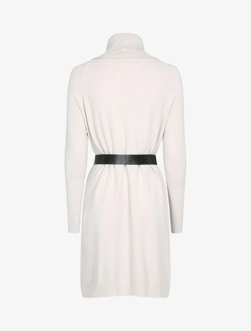 Pulloverkleid mit Bischofsärmeln und geometrischen Details - beige