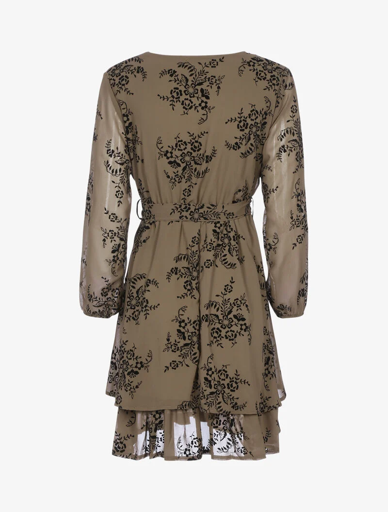 Skaterkleid mit Samteffekt und grafischen Blumen - dunkles Taupe - Maulwurf