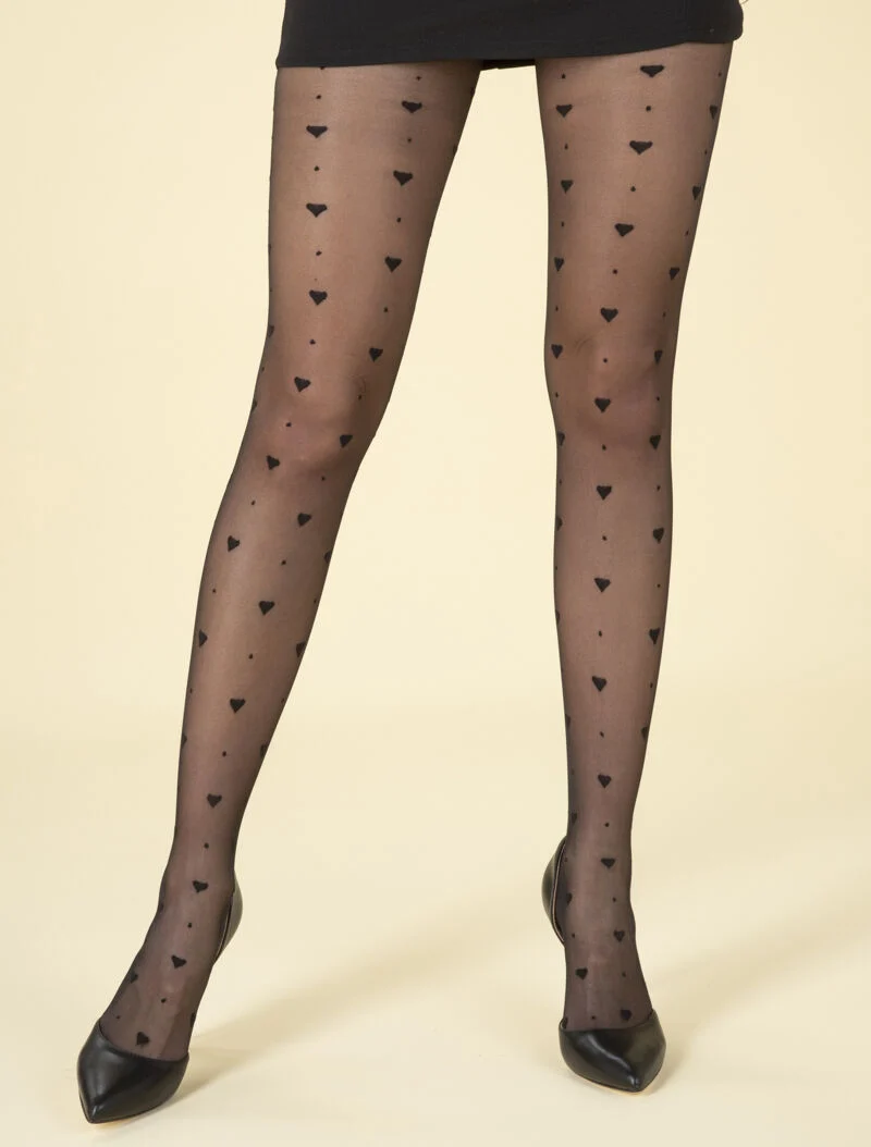 Strumpfhosen mit kleinen Herzen - schwarz