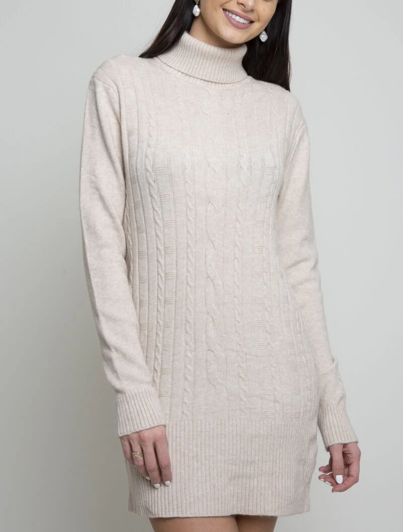 Strickkleid mit strukturierten Streifen - beige