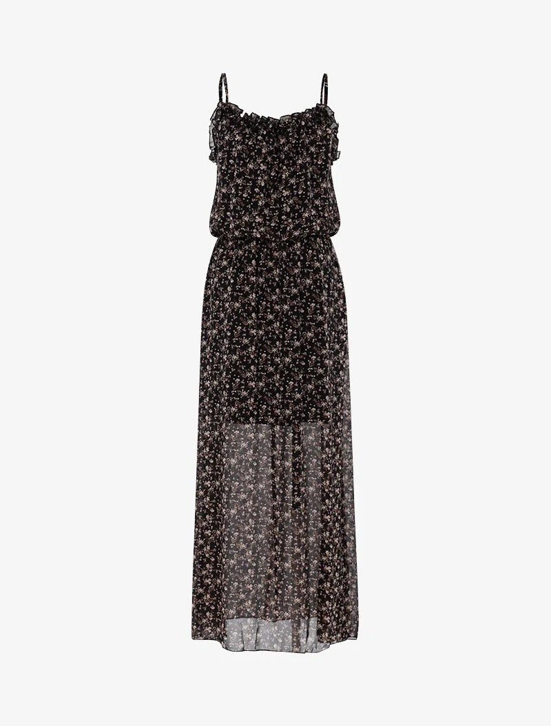 Langes Kleid mit kleinem Blumenmuster - schwarz
