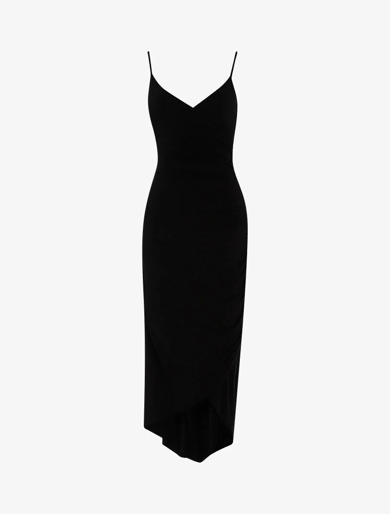 Fließendes Kleid mit asymmetrischem Saum - schwarz
