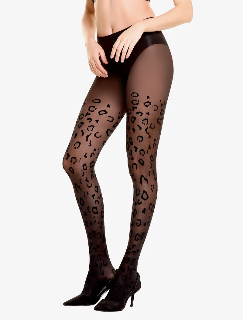 Strumpfhosen mit Animal-Print - schwarz