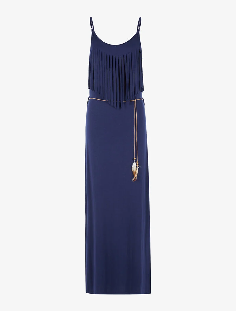 Fransenkleid mit Ausschnitt - Marine