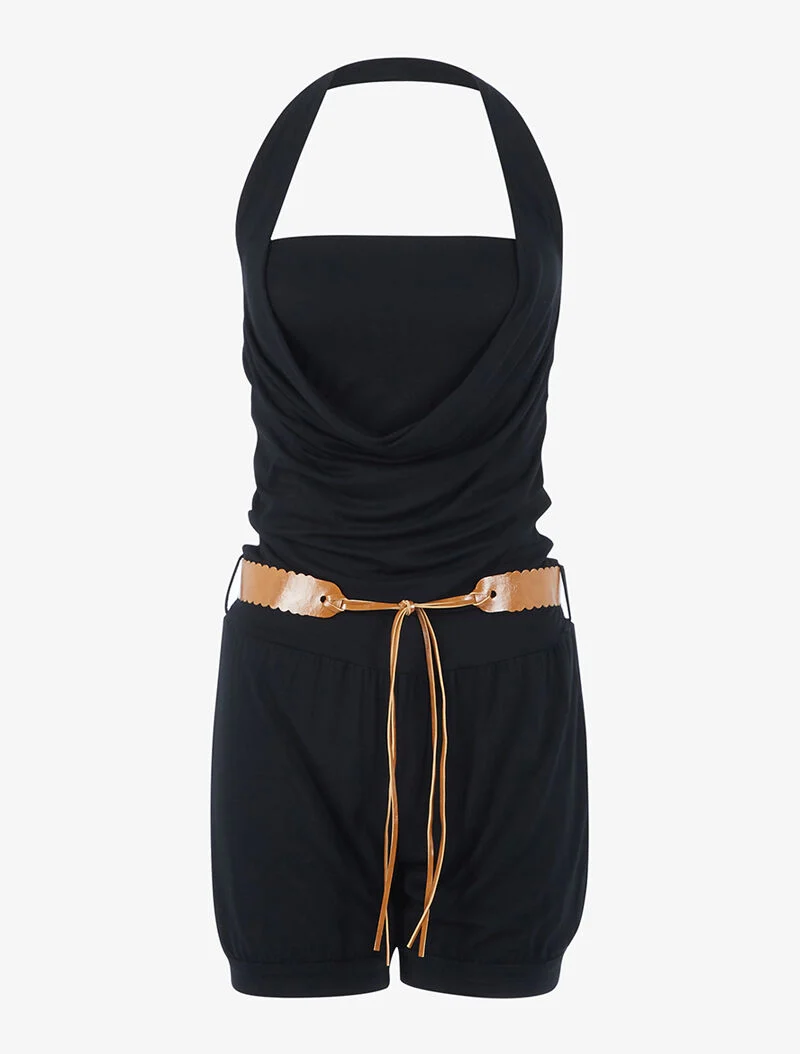 Gürtelter Jumpsuit - schwarz