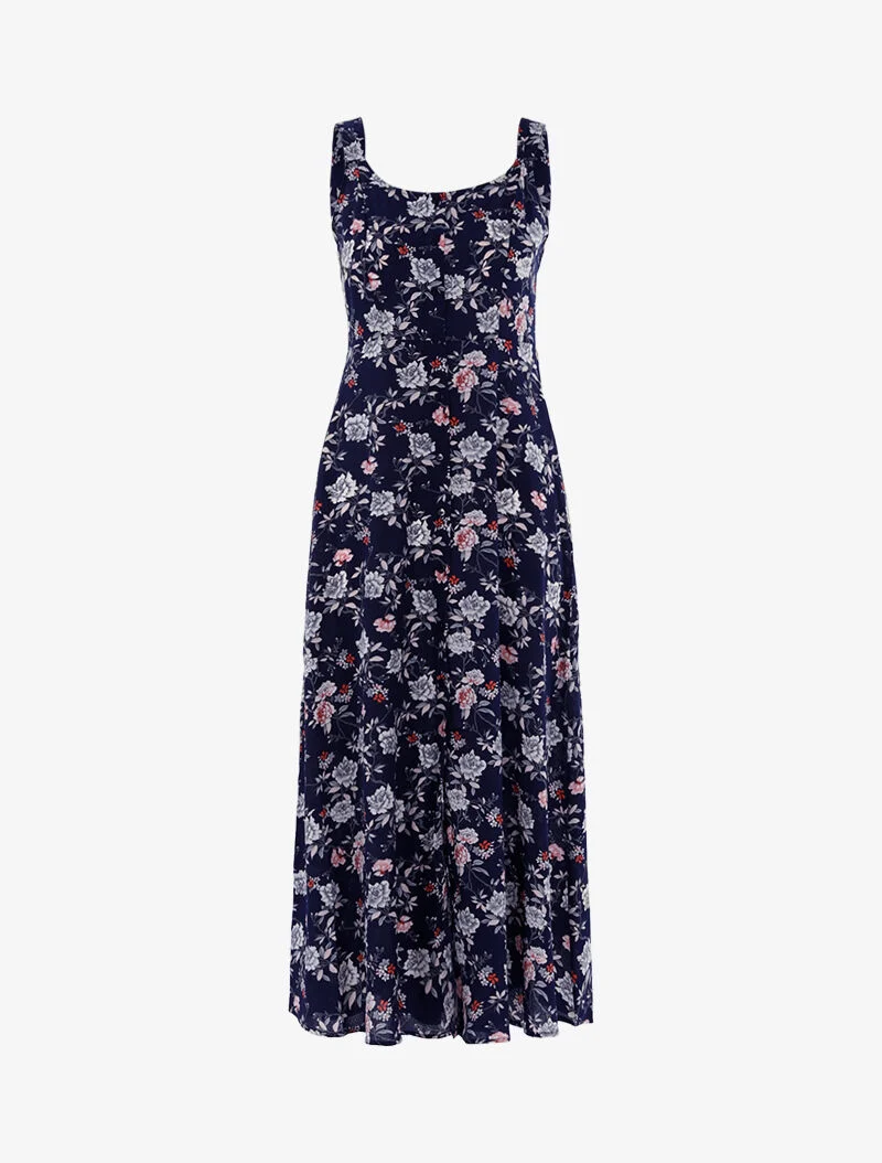 Geblümtes Kleid mit offenem Rücken - Marine