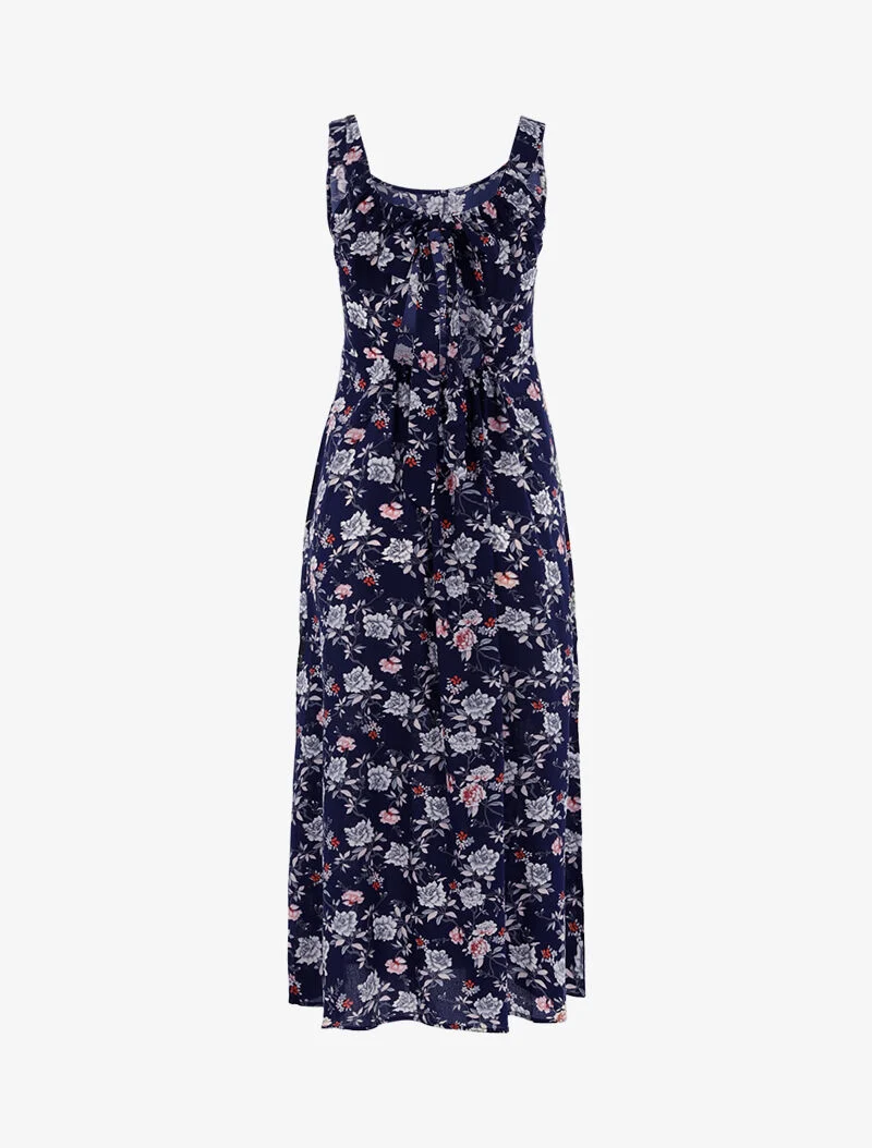 Geblümtes Kleid mit offenem Rücken - Marine