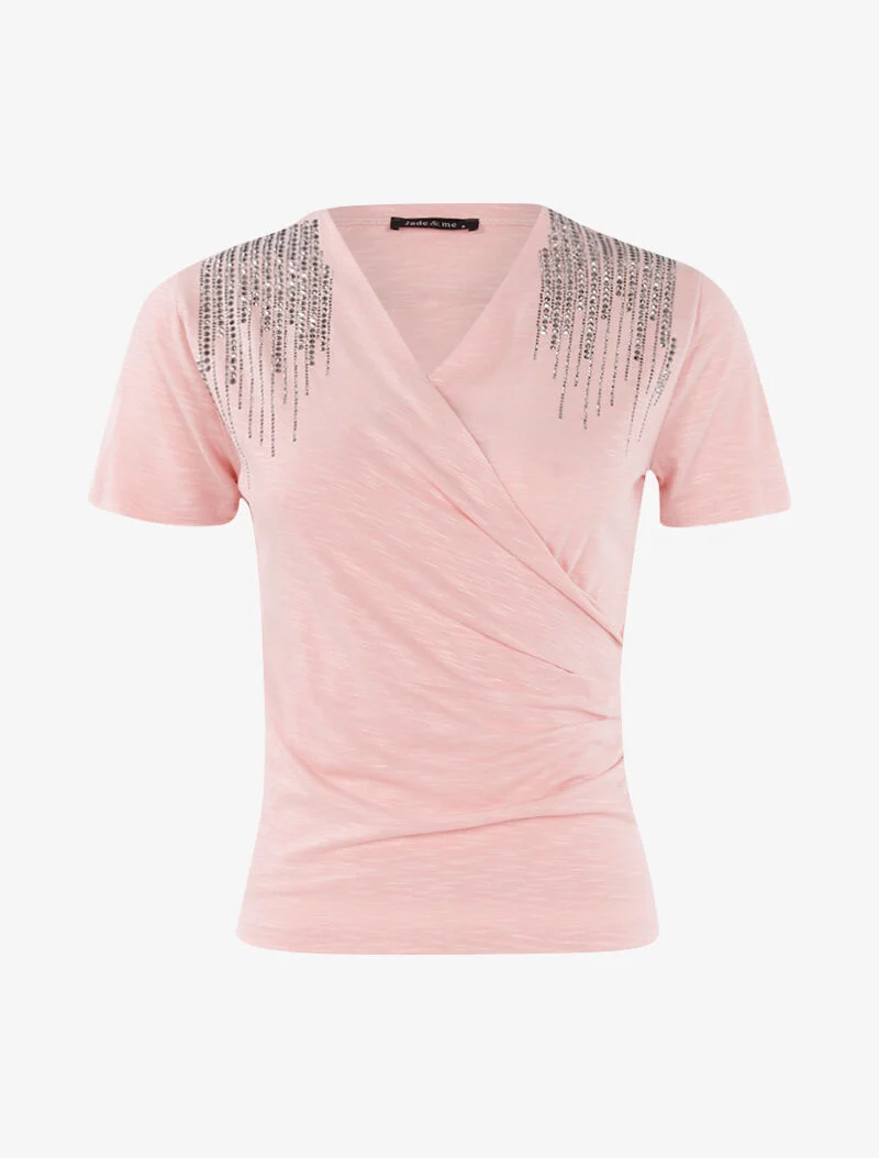 Top mit Strass-Schultern - Rose