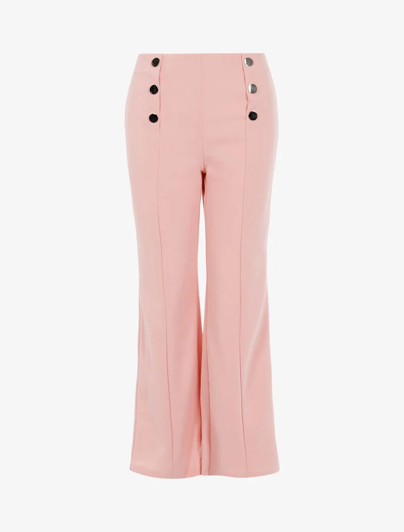 Fließende Hose mit dekorativen Knöpfen. - Rose