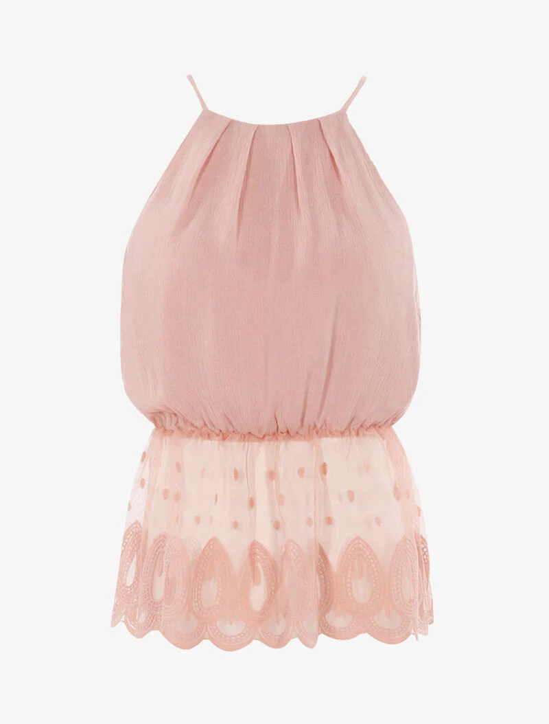 Top Kugelschnitt mit Häkel-Details - Rose