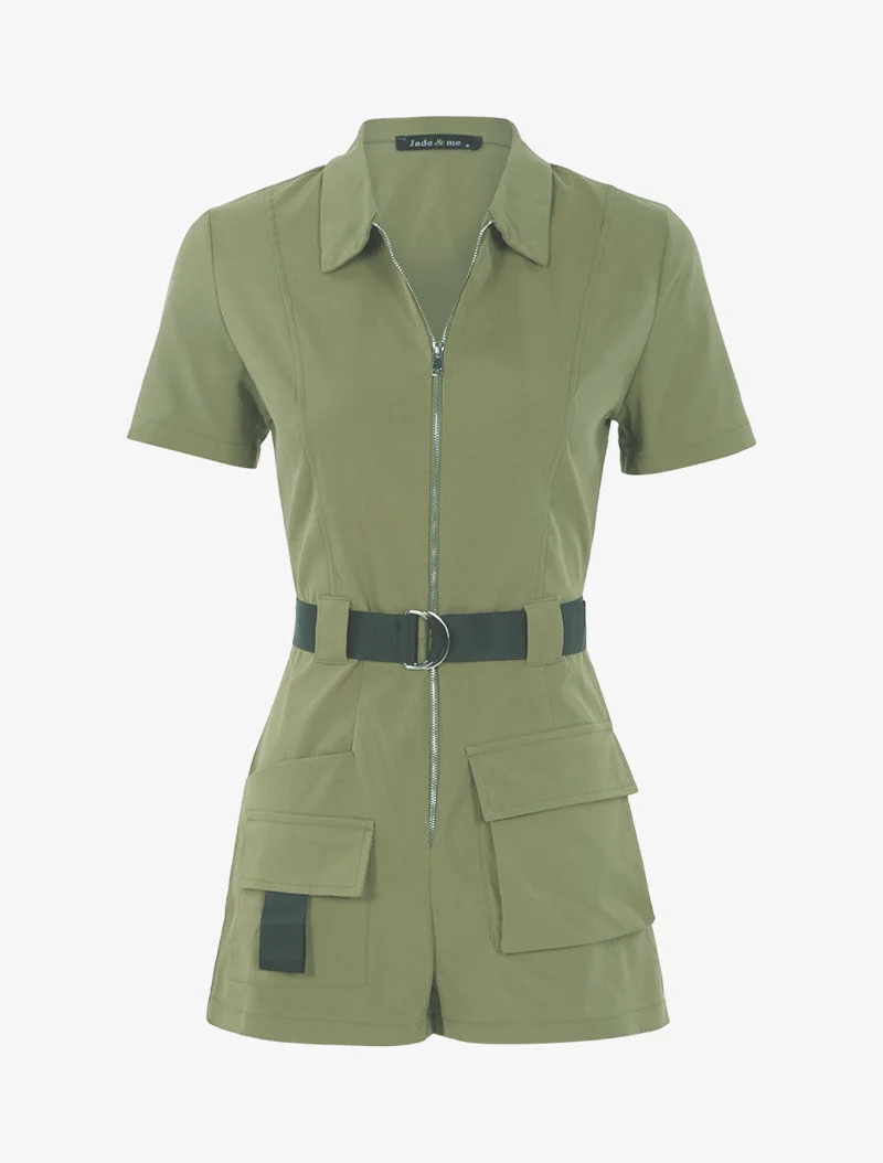 Overall-Shorts mit kontrastierenden Details - Kaki