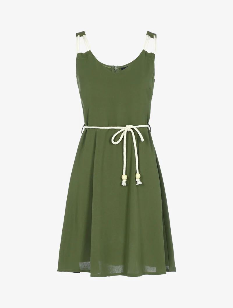 Kleid mit Trägern im Kordelstil - Kaki