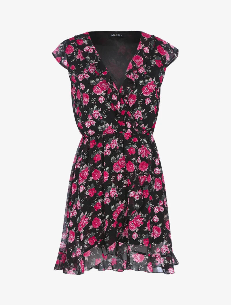 Wickelkleid mit Blumenmuster - schwarz