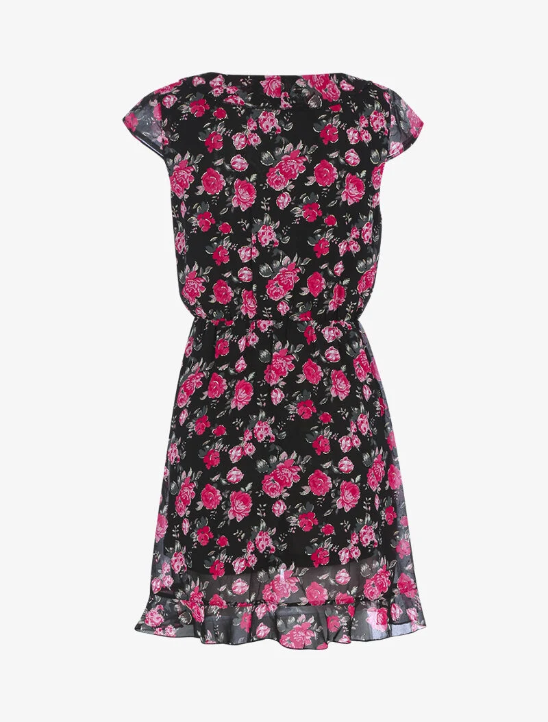 Wickelkleid mit Blumenmuster - schwarz