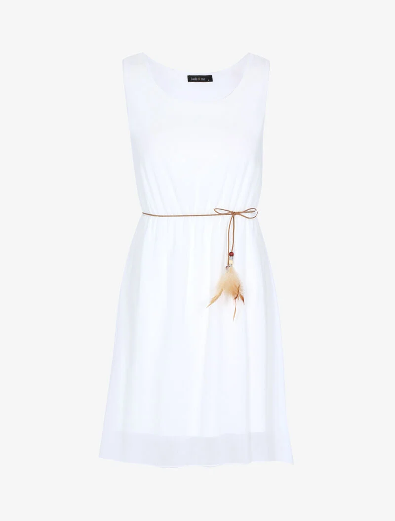 Fließendes Kleid mit Gürtel - weiß