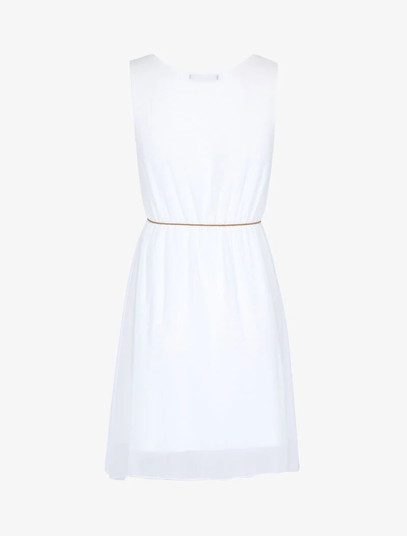 Fließendes Kleid mit Gürtel - weiß