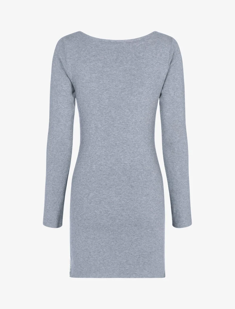 Strickkleid mit Strassreißverschluss und Spitze - Hellgrau