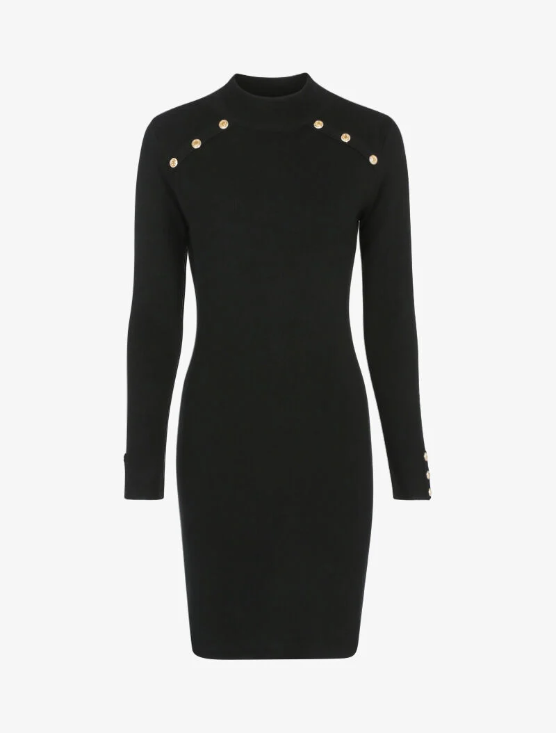 Strickkleid mit kontrastierenden Knöpfen - schwarz