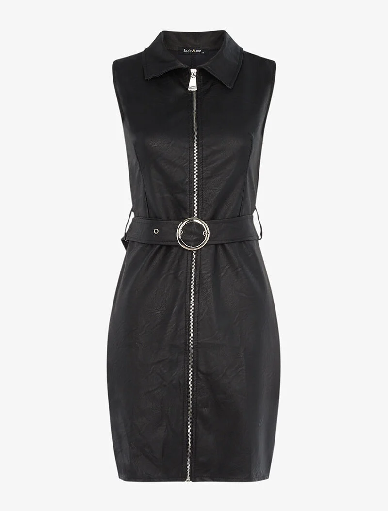 Reißverschlusskleid aus Kunstleder - schwarz