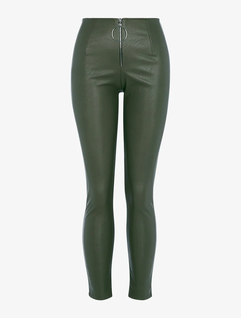 Kunstleder-Leggings mit zylindrischem Schieber. - Kaki