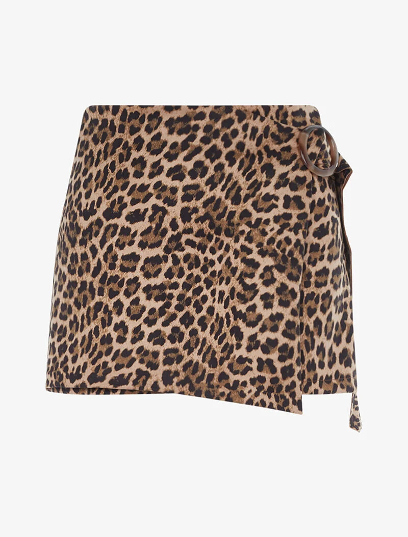 Kurzer Rock mit Einsätzen aus Wildleder in Tieroptik - Leopard