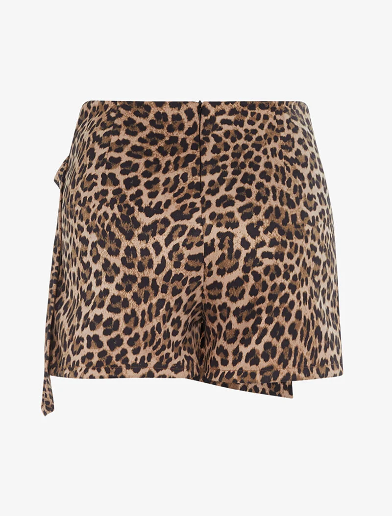 Kurzer Rock mit Einsätzen aus Wildleder in Tieroptik - Leopard