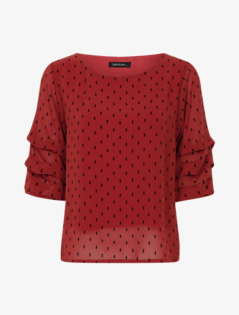 Bluse aus feinem Voile mit grafischen Punkten - Ocker