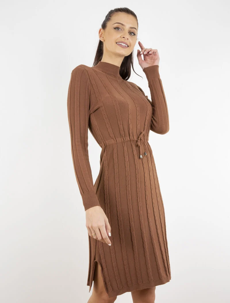 Kleid mit Kordelzug - braun