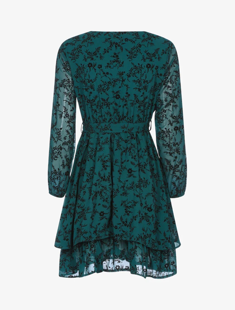 Skaterkleid aus Samt mit Blumenmuster - Dunkelgrün